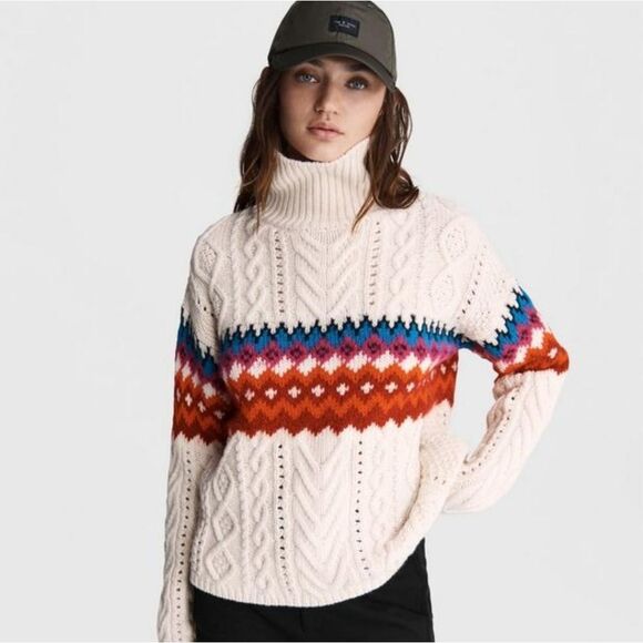 Rag & Bone Willow Fair Isle Turtle Neck Wool Sweater Cream Multi-color Size XS - Picture 1 of 11